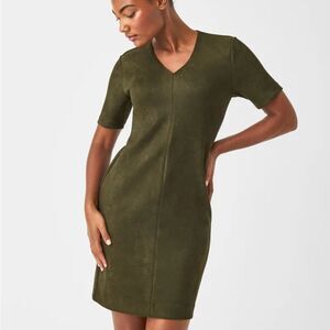 SPANX Faux Suede Column Dress In Utility Green Large